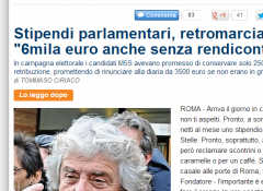 Grillo vuole raddoppiare lo stipendio dei parlamentari M5S