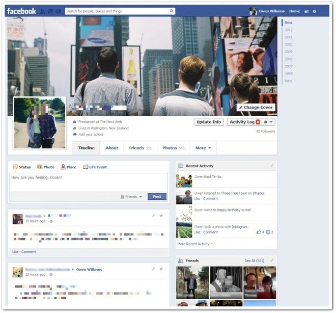 facebook aspetto nuova timeline 2013